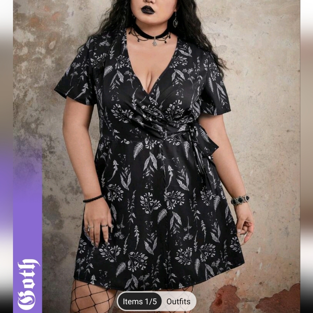 Floral print side tie wrap dress 1xl 14